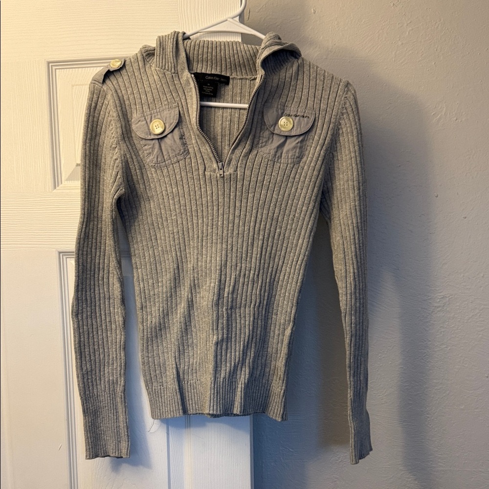Calvin Klein Light Gray Ribbed Women's Sweater